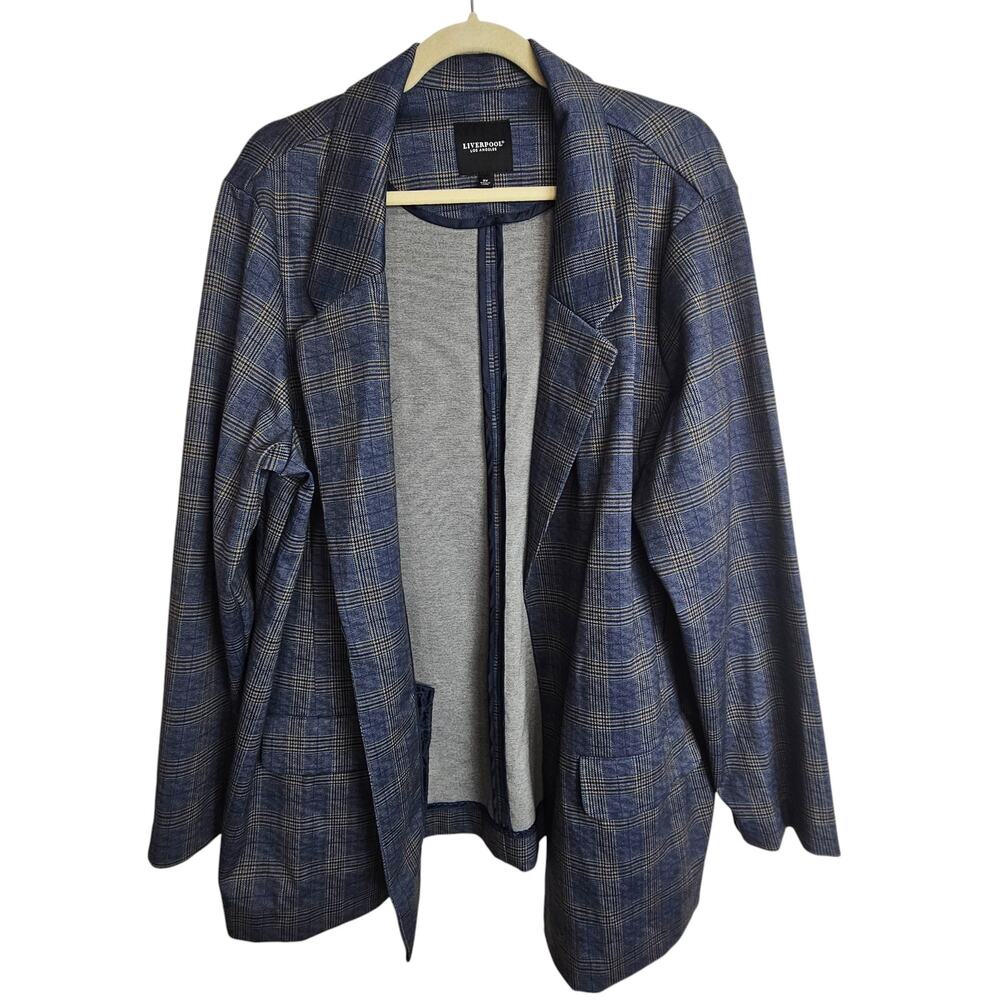 Liverpool Womens Plaid Boyfriend Blazer Sz 2X Dark Academia Career Corp Stretch
